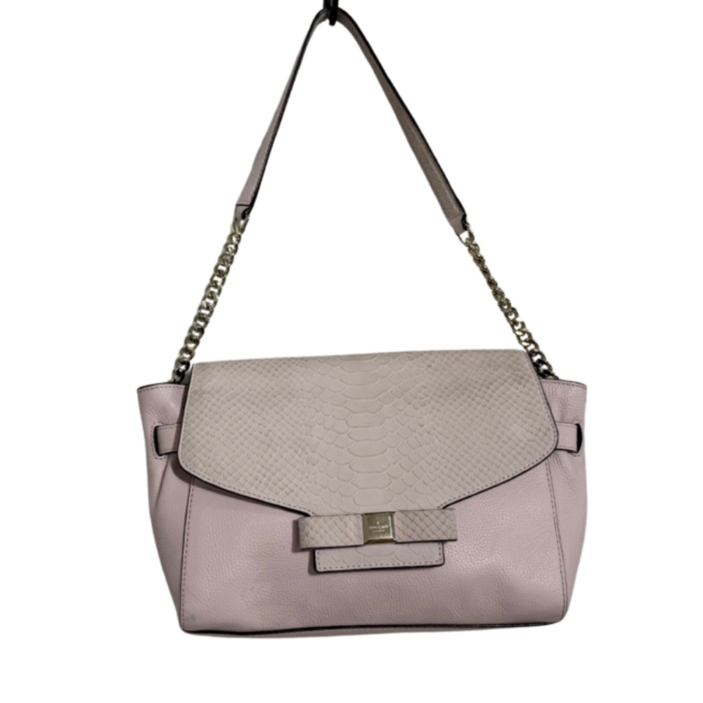 Kate Spade Shantel Pebbled Leather Shoulder Bag Snake Embossed Flap Purse Pink